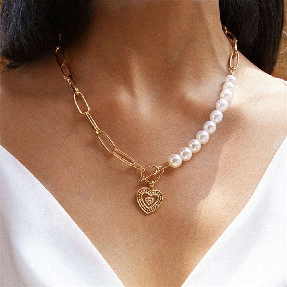 Crossed Heart Pendant with Pearls in Gold-Westeryn