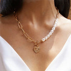 Crossed Heart Pendant with Pearls in Gold-Westeryn