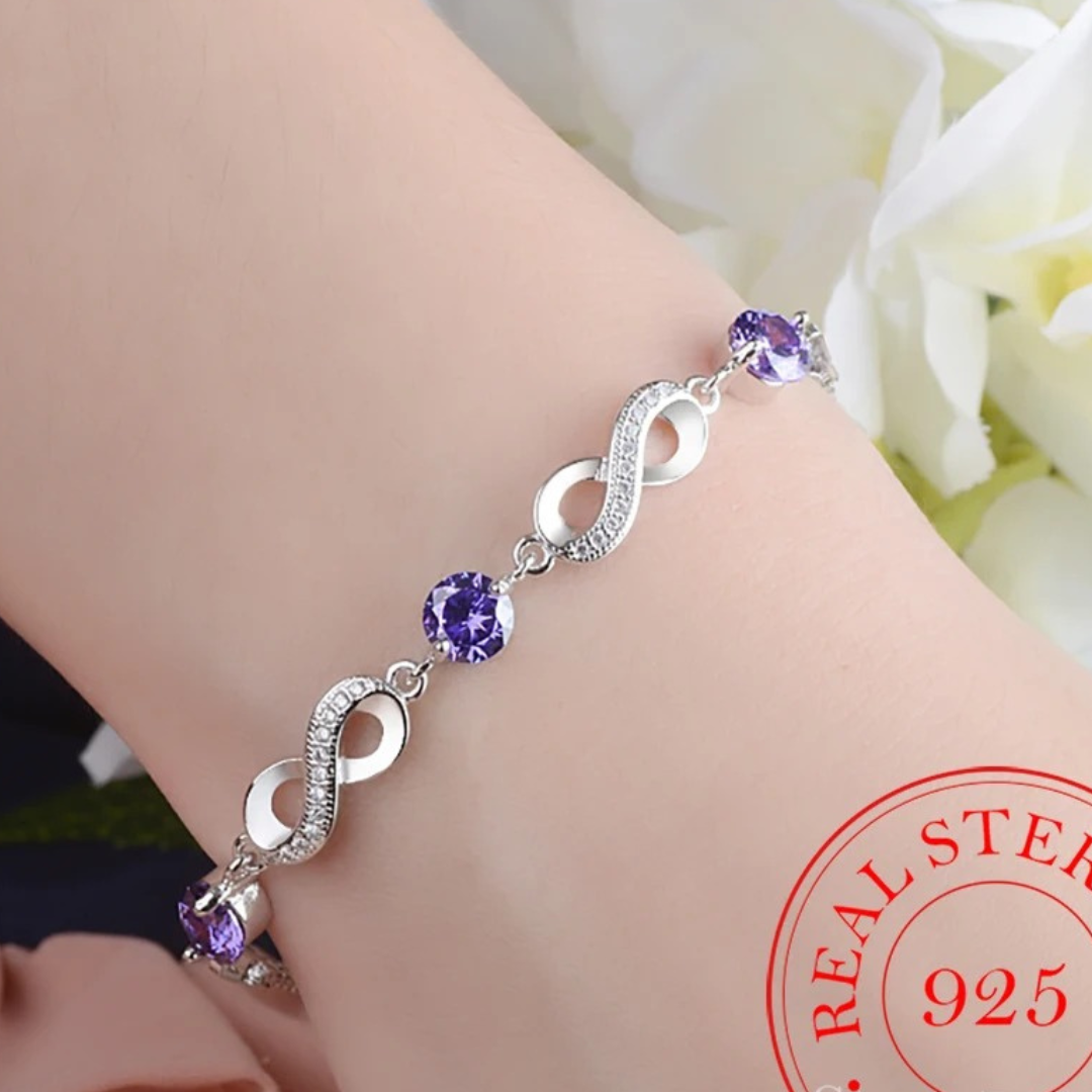 Silver Infinity Bracelet with Beautiful Colored Zircon Stones-Westeryn