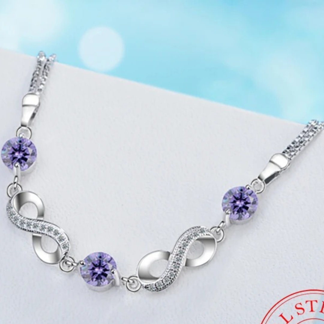 Silver Infinity Bracelet with Beautiful Colored Zircon Stones-Westeryn