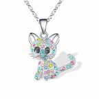 Elegant Silver Necklace with Cute Kittens and Colorful Zirconia - Feline-Westeryn