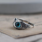 Owl of Good Luck Adjustable Ring in Silver and Opal-Westeryn