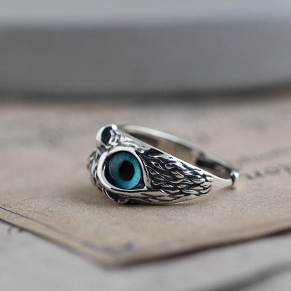 Elegant Adjustable Silver Owl Ring with Opal Lucky Charm – the Mystical Owl of Selene