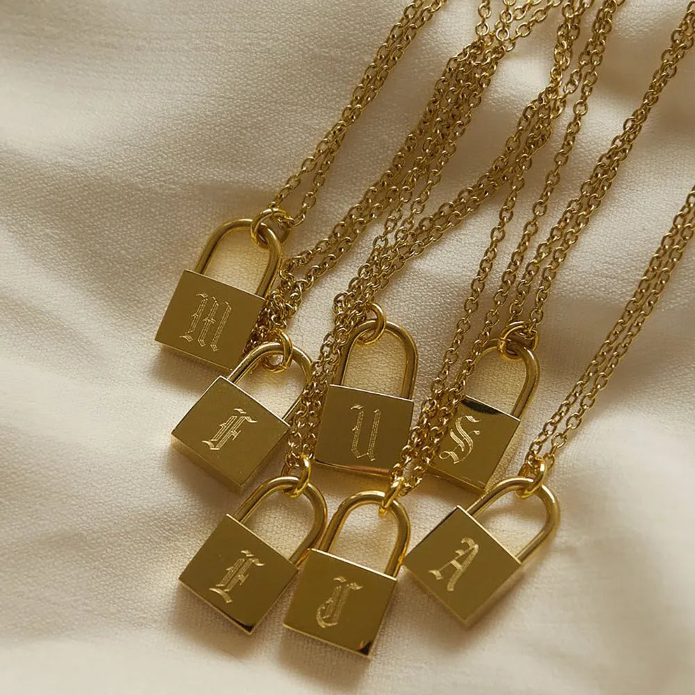 Original Initials Necklace in Silver with Padlock