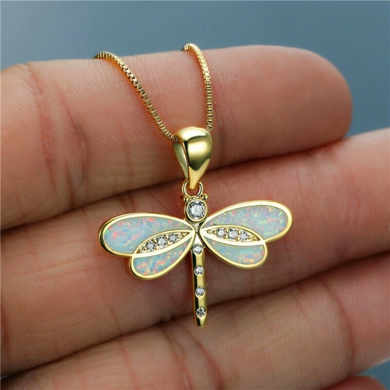 Golden Dragonfly Necklace with Opal-Westeryn