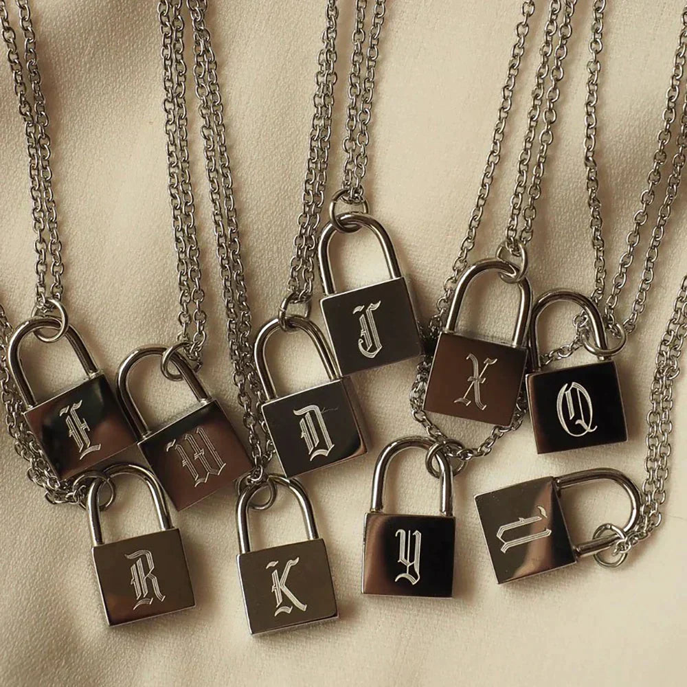 Original Initials Necklace in Silver with Padlock