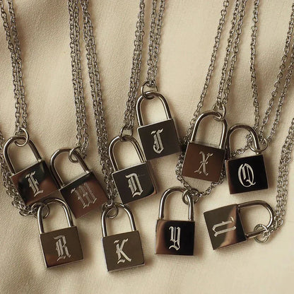 Original Initials Necklace in Silver with Padlock