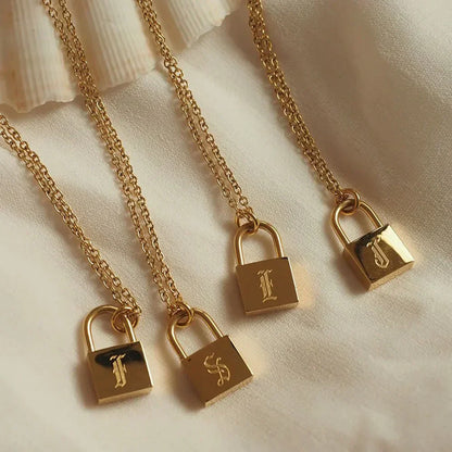 Original Initials Necklace in Silver with Padlock