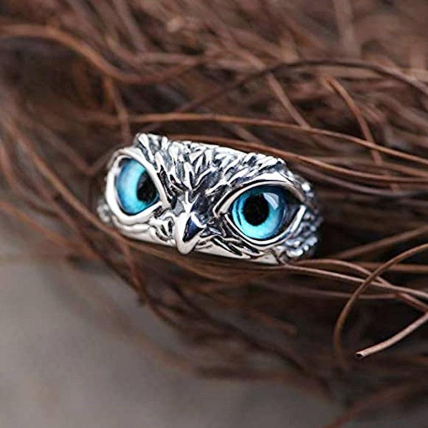 Elegant Adjustable Silver Owl Ring with Opal Lucky Charm – the Mystical Owl of Selene