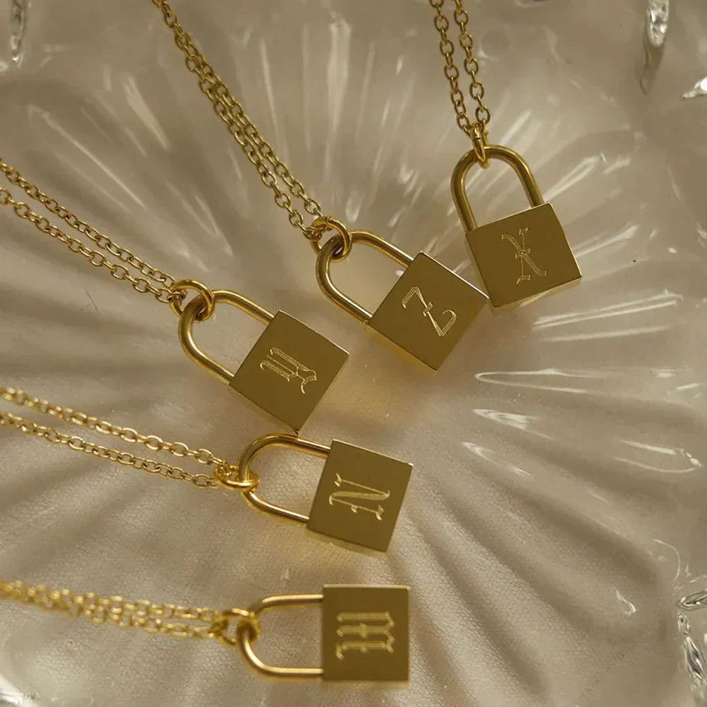 Original Initials Necklace in Silver with Padlock