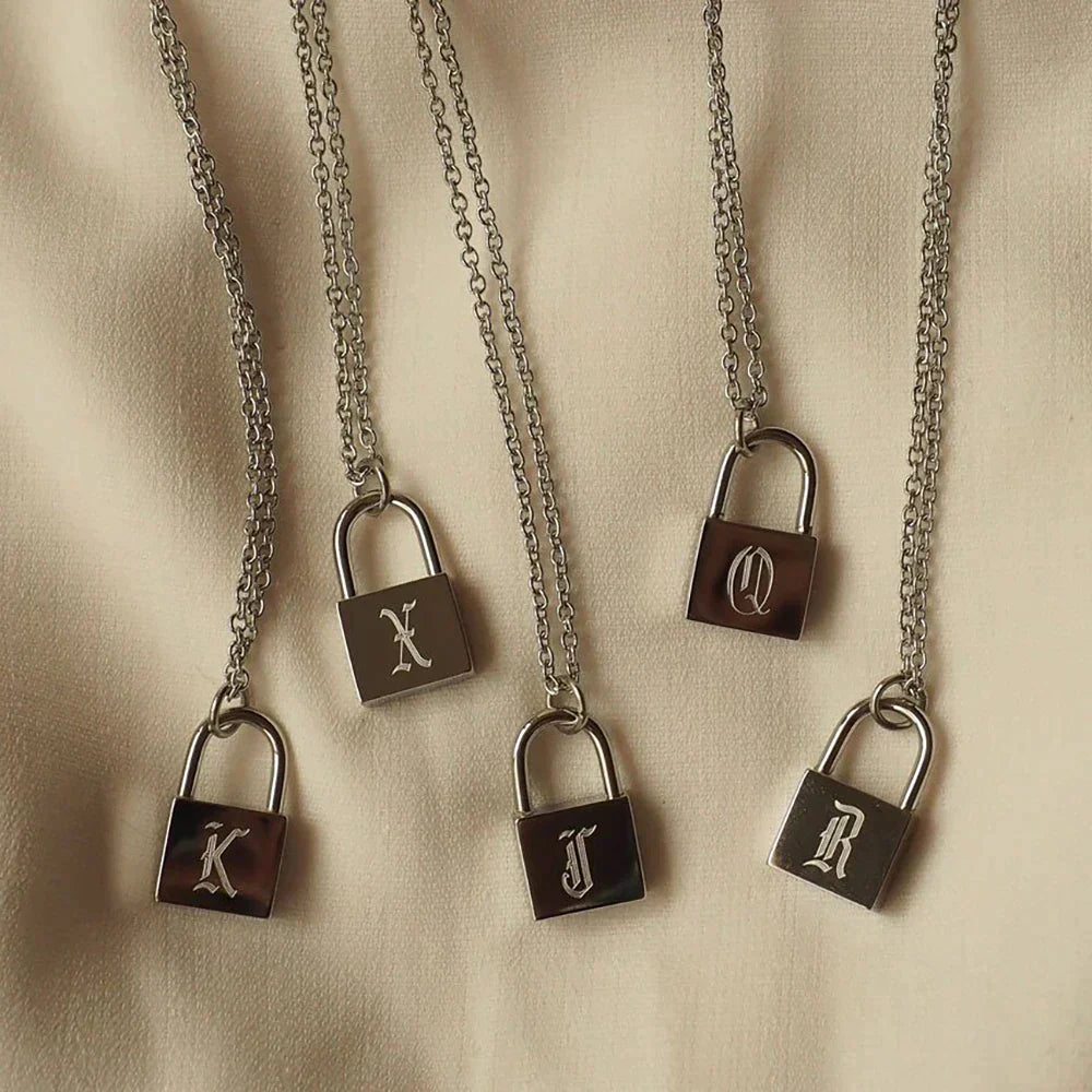 Original Initials Necklace in Silver with Padlock