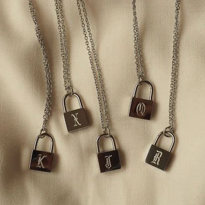 Original Initials Necklace in Silver with Padlock