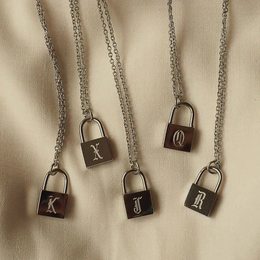 Original Initials Necklace in Silver with Padlock