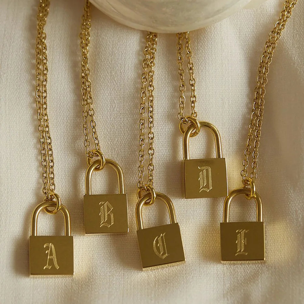 Original Initials Necklace in Silver with Padlock