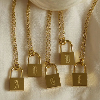 Original Initials Necklace in Silver with Padlock