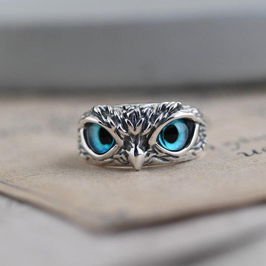 Elegant Adjustable Silver Owl Ring with Opal Lucky Charm – the Mystical Owl of Selene