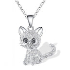 Elegant Silver Necklace with Cute Kittens and Colorful Zirconia - Feline-Westeryn