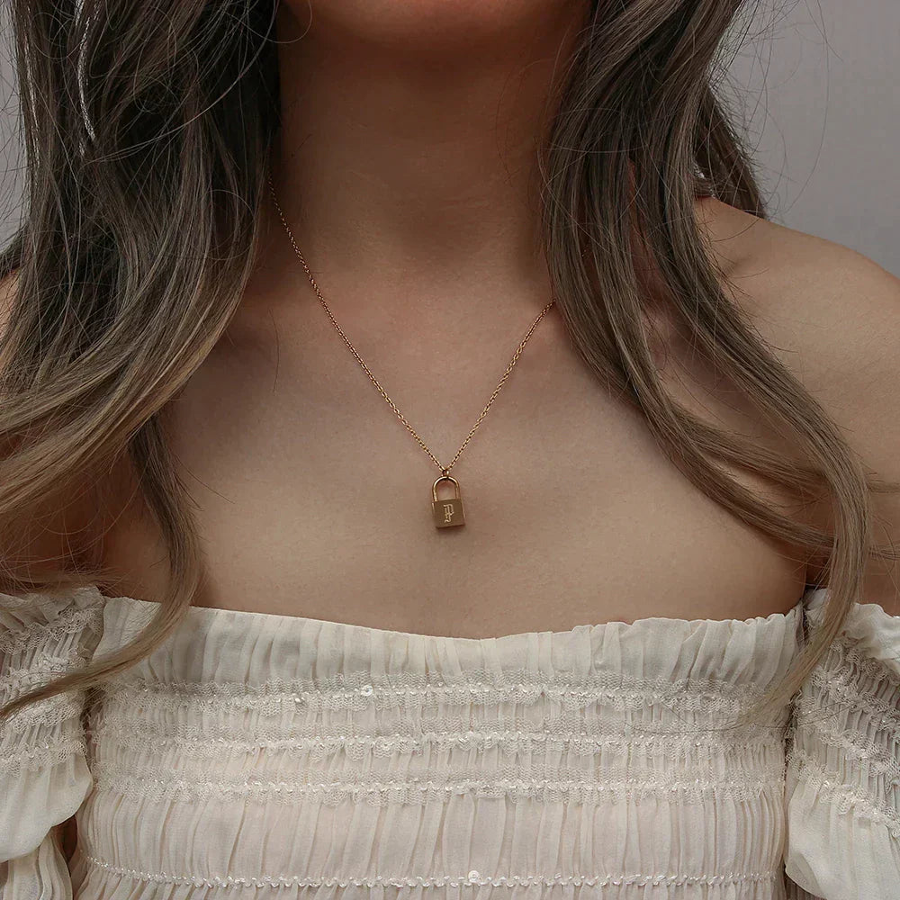 Original Initials Necklace in Silver with Padlock