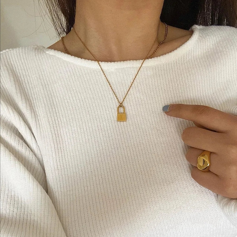 Original Initials Necklace in Silver with Padlock
