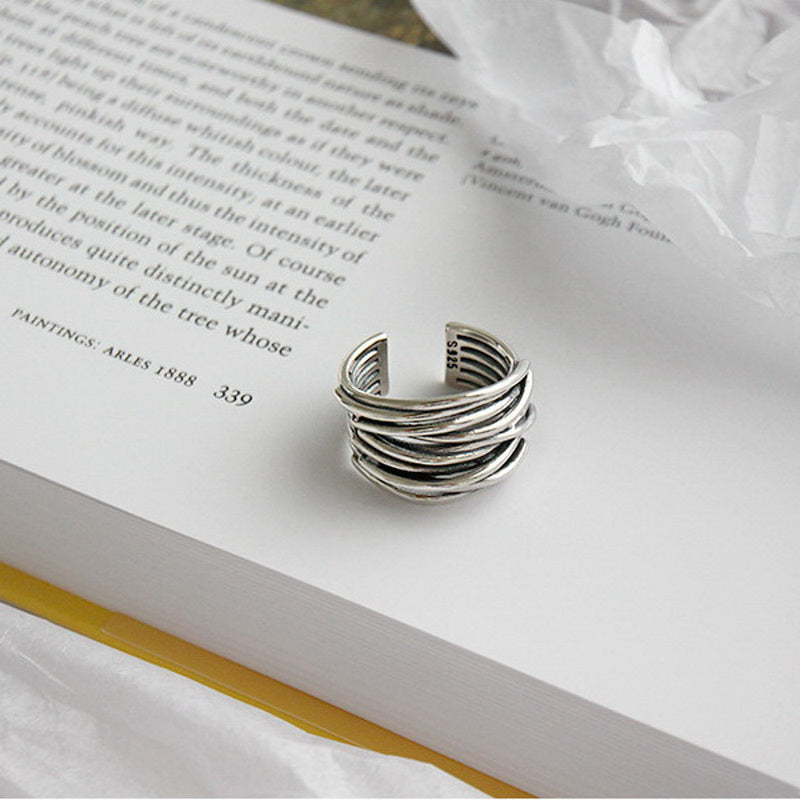 Adjustable Layered Silver Ring-Westeryn