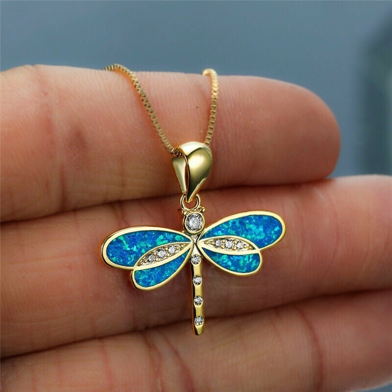 Golden Dragonfly Necklace with Opal-Westeryn