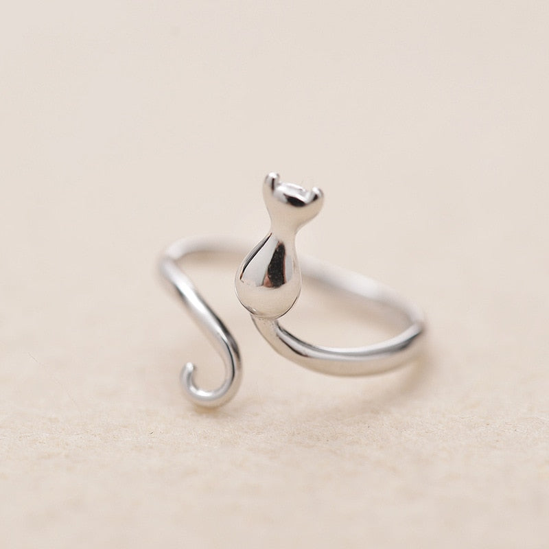 Silver Cat-Shaped Ring - Adjustable Size-Westeryn