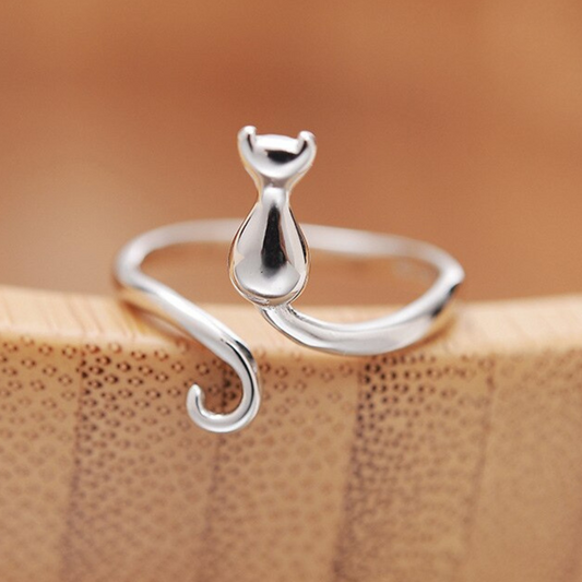 Silver Cat-Shaped Ring - Adjustable Size