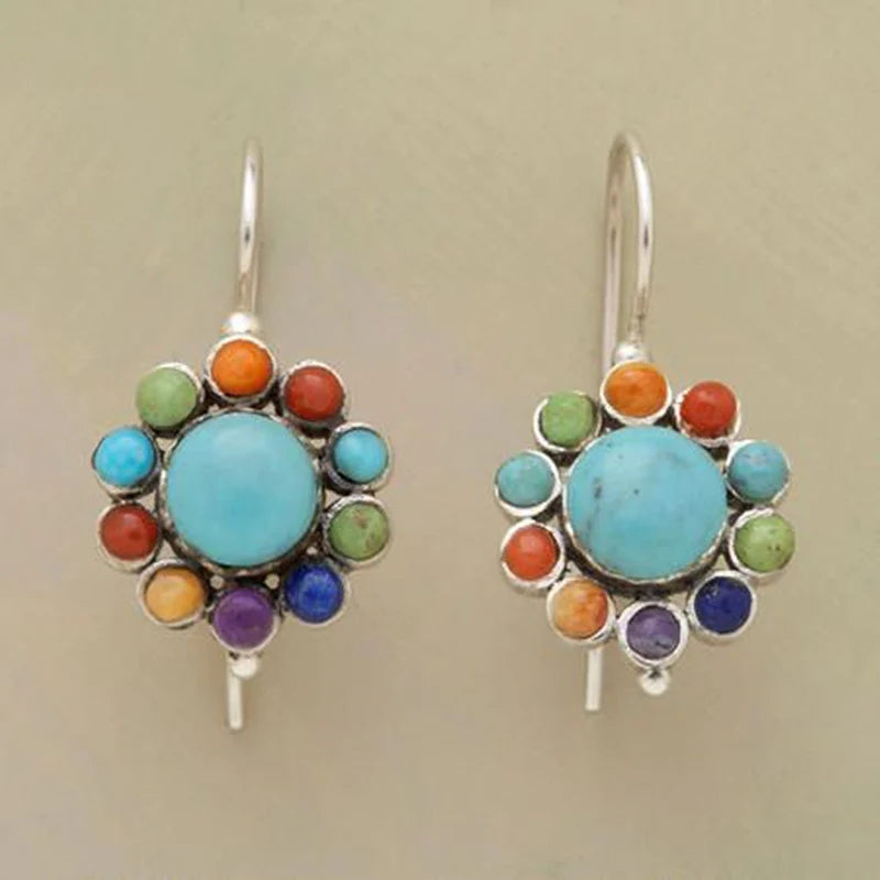 Multicolored turquoise hoop earrings