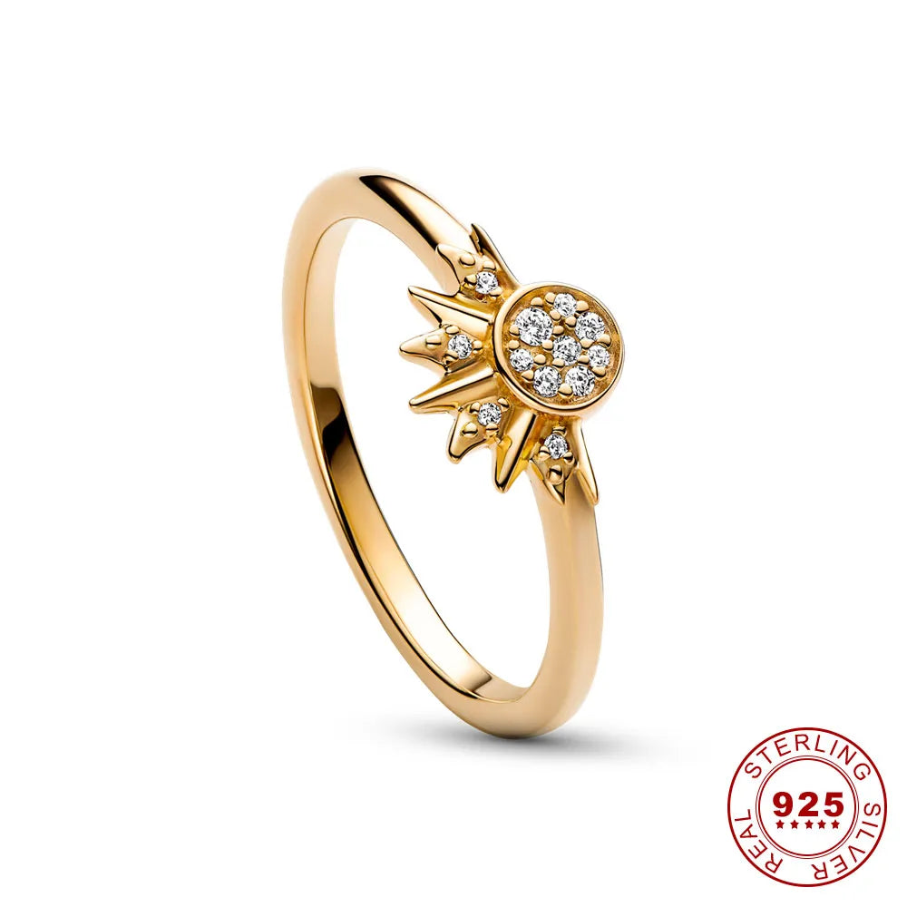 Sparkling Moon-Sun Silver Crystal Ring