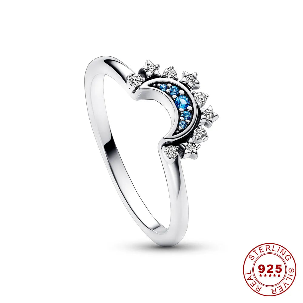 Sparkling Moon-Sun Silver Crystal Ring