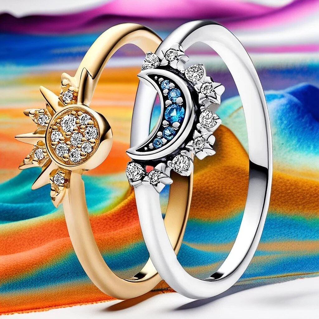 Sparkling Moon-Sun Silver Crystal Ring-Westeryn