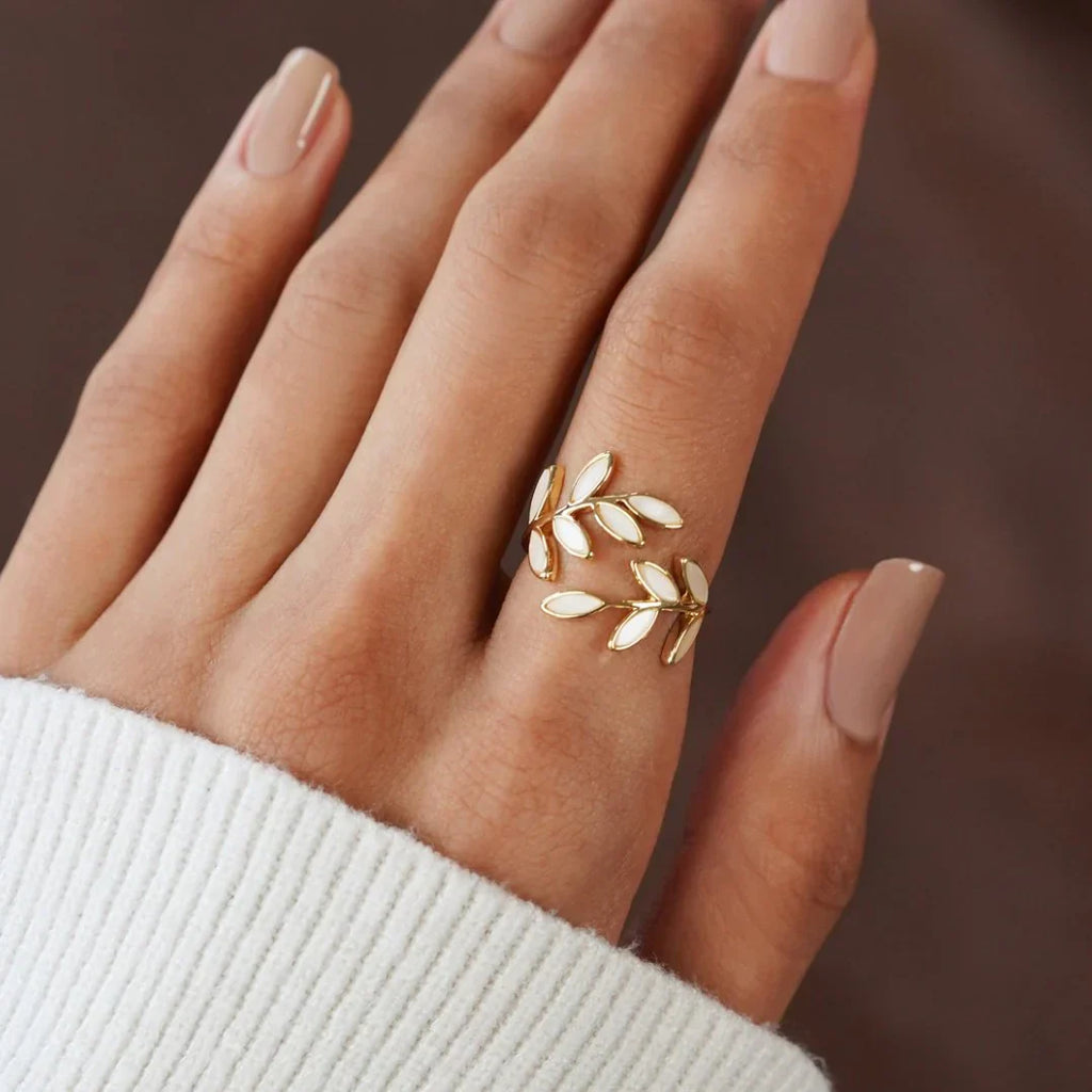 Pure - White Opal Leaf Adjustable Ring-Westeryn