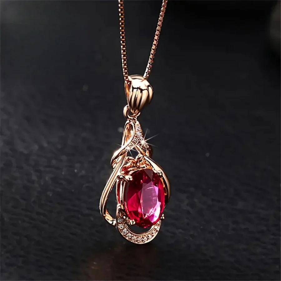 Exquisite Red Crystal Gold Necklace | Gold-Westeryn