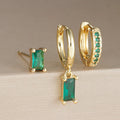 Emerald Green Geometric Zircon Gold Earrings-Westeryn