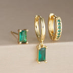 Emerald Green Geometric Zircon Gold Earrings-Westeryn