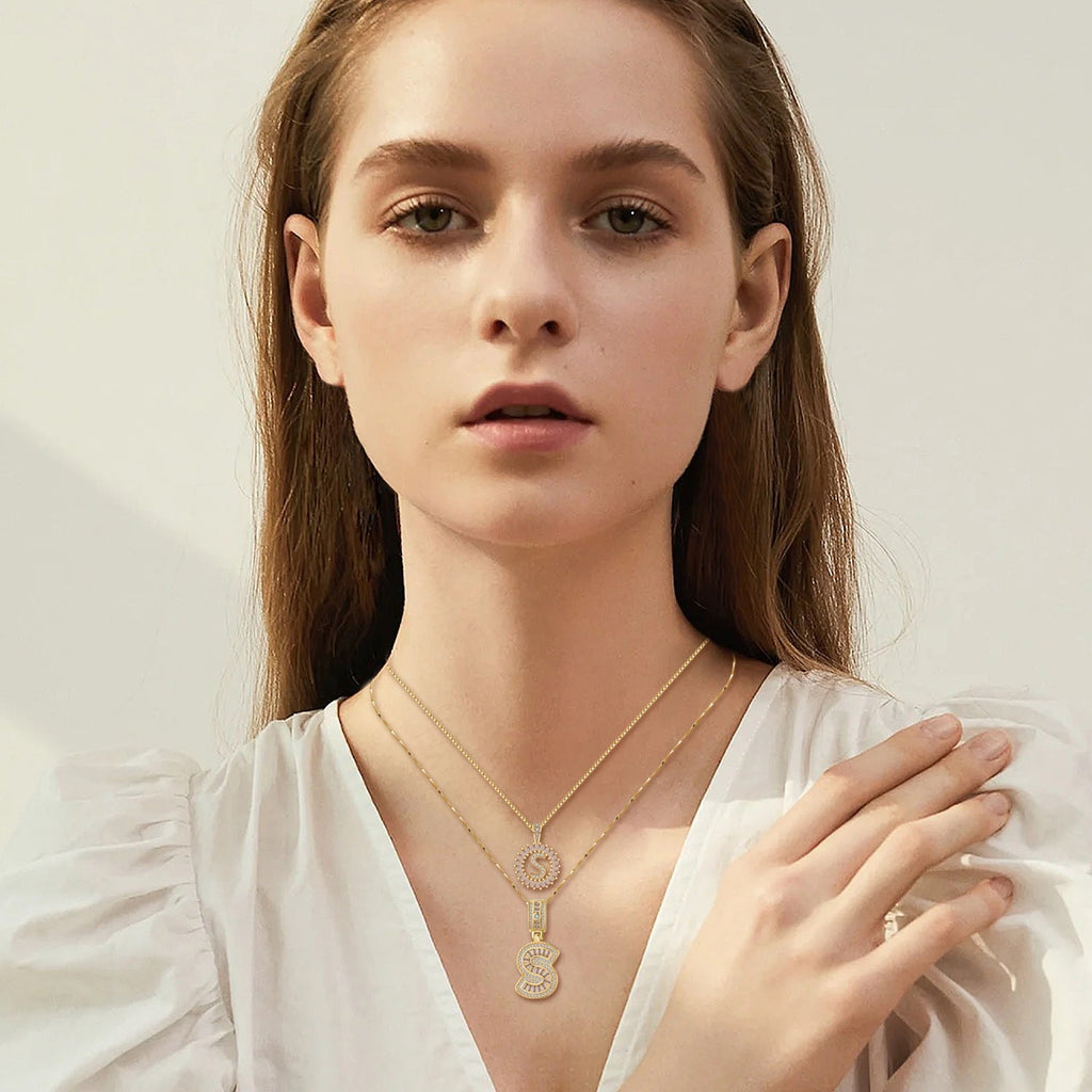 Pave letter initial necklace set | Gold-Westeryn