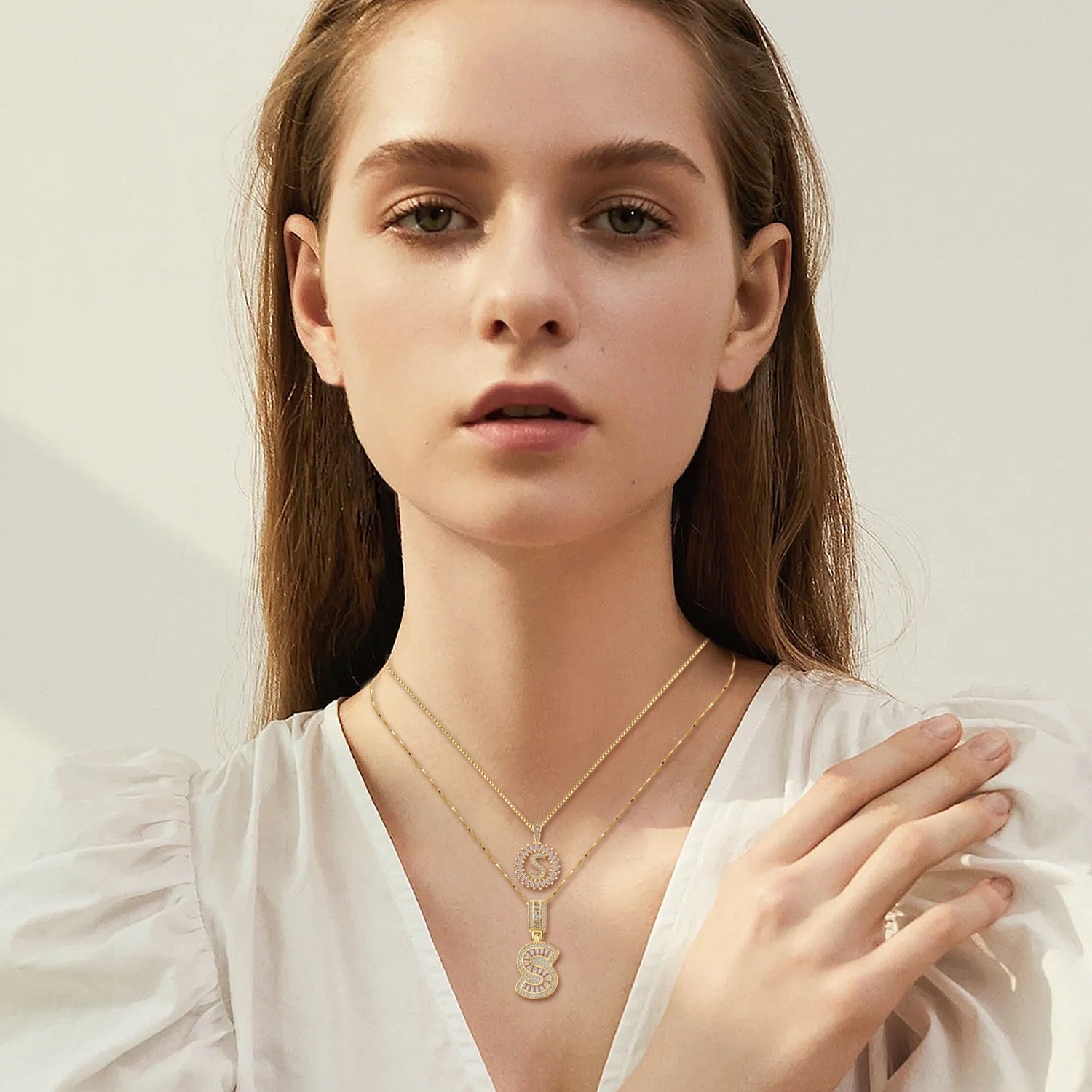 Pave letter initial necklace set | Gold-Westeryn