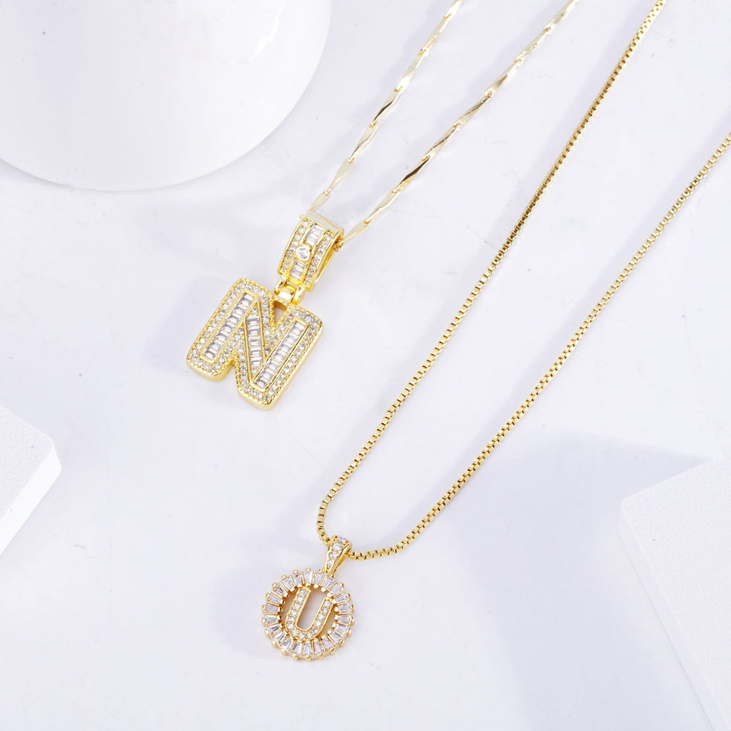 Pave letter initial necklace set | Gold-Westeryn