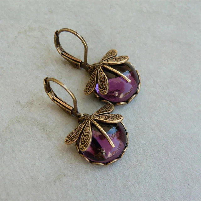 Spherical Dragonfly Earrings in Antique Gold-Westeryn