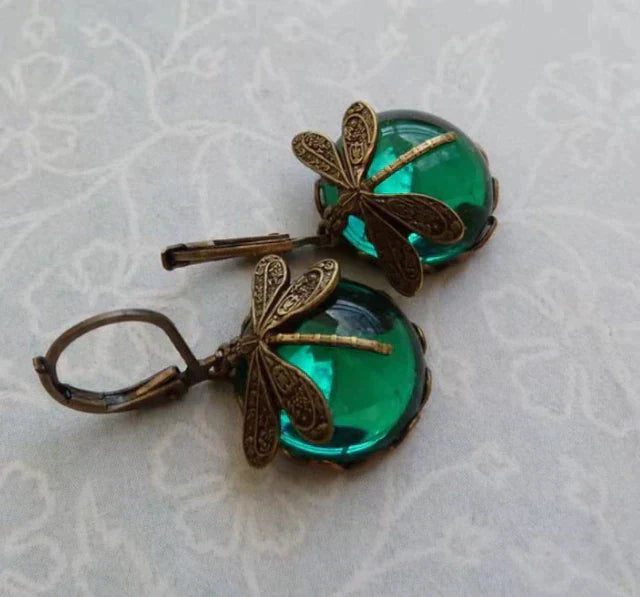 Spherical Dragonfly Earrings in Antique Gold-Westeryn