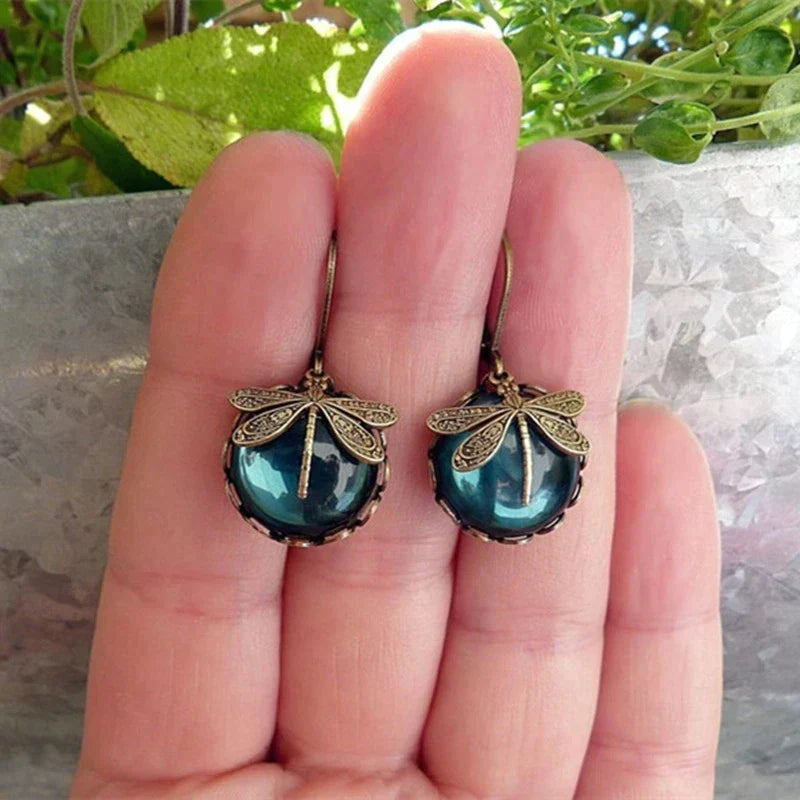 Spherical Dragonfly Earrings in Antique Gold-Westeryn