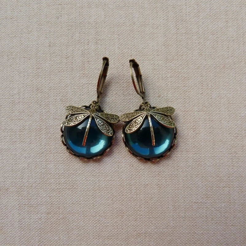 Spherical Dragonfly Earrings in Antique Gold-Westeryn