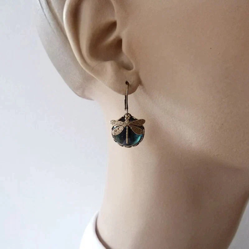 Antique Gold Dragonfly Earrings-Westeryn