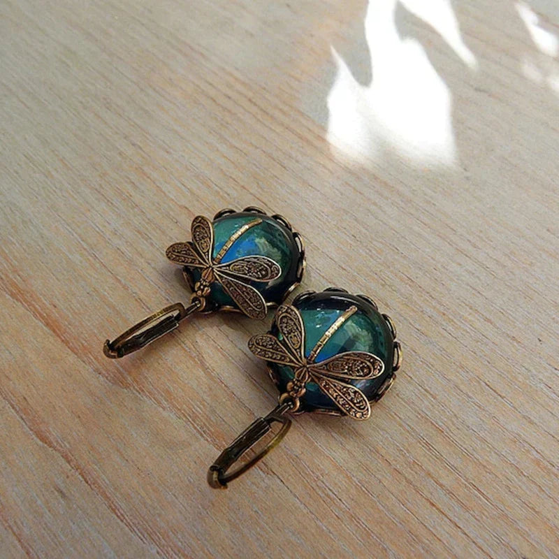 Antique Gold Dragonfly Earrings-Westeryn