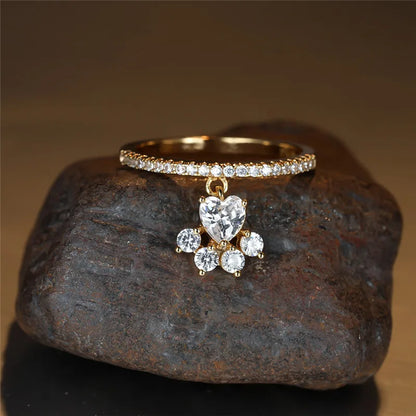Whimsical Cat Paw & Heart Ring