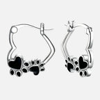 NOVA – Elegant Huggie Earrings with Heart & Paw in Silver Look and Black Enamel for a Stylish Appearance-Westeryn