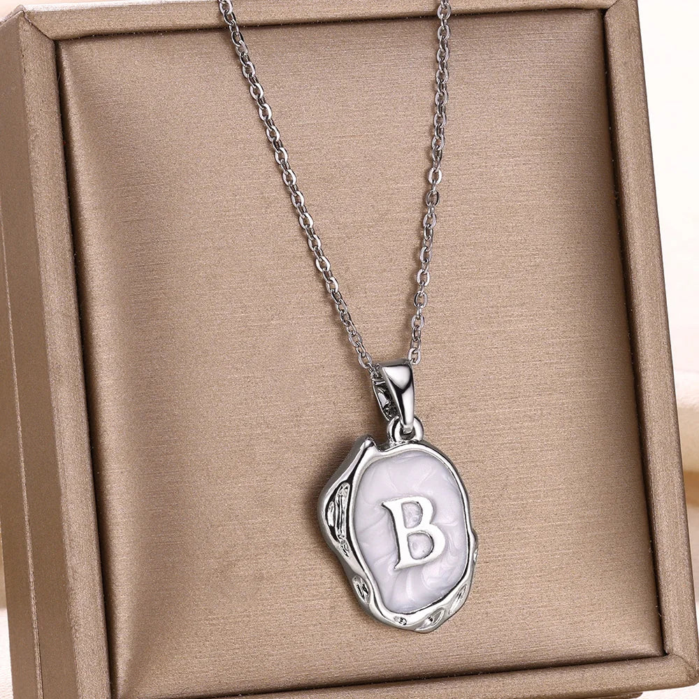 Silver Ocean Necklace with Initials at the Bottom of the Sea