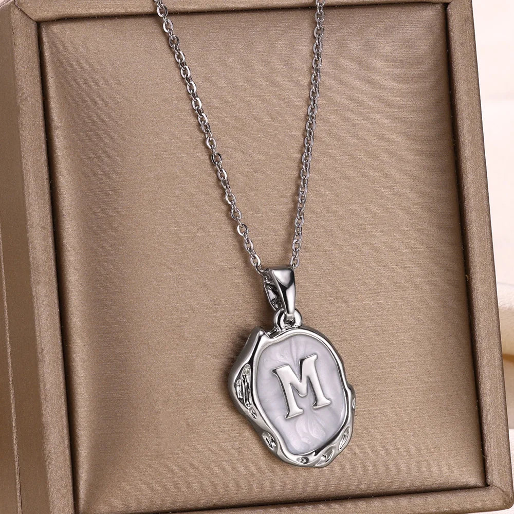 Silver Ocean Necklace with Initials at the Bottom of the Sea