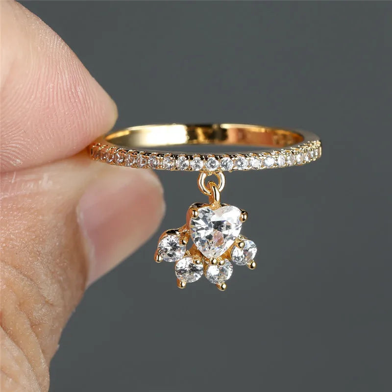 Whimsical Cat Paw & Heart Ring