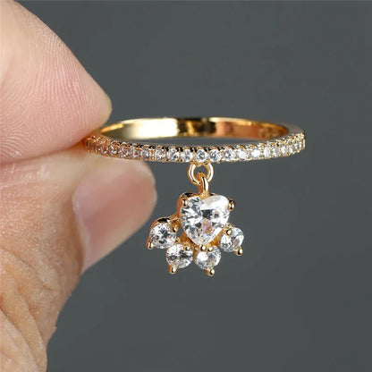 Whimsical Cat Paw & Heart Ring